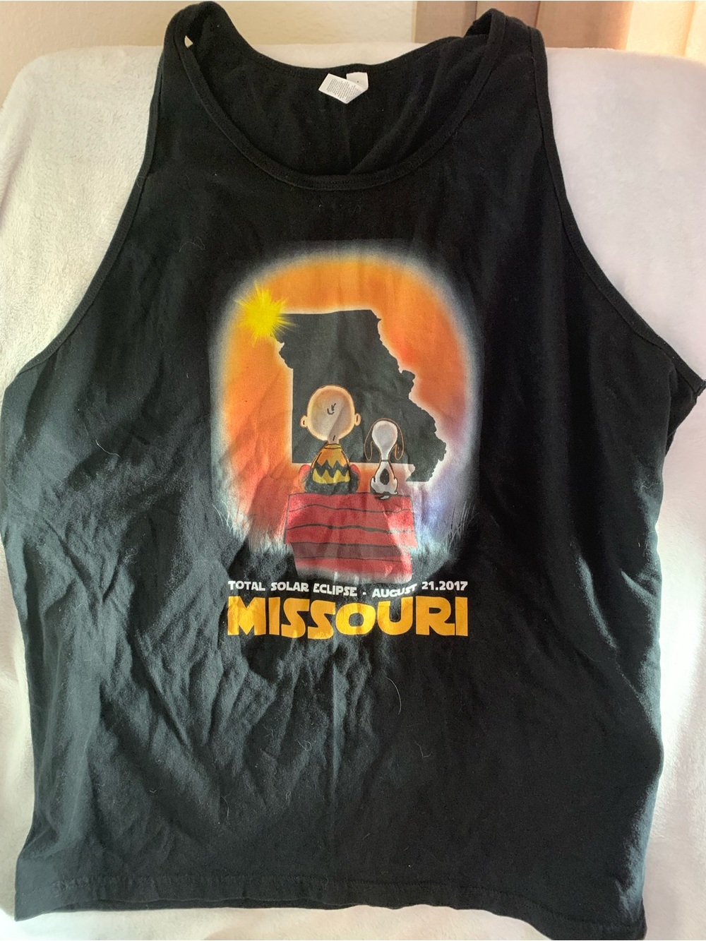 Missouri Black womans Tank Top with Charlie Brown Eclipse Graphic